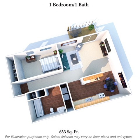 1 Bedroom 1 Bath Floor Plan at Concord Woods Apartments, Milford, 45150